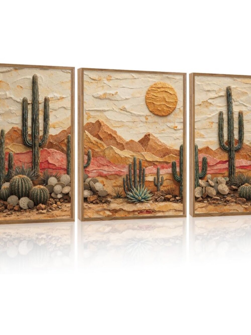 3D Textured Cactus Arizona Desert Framed Canvas Wall Art 12x16 Inch